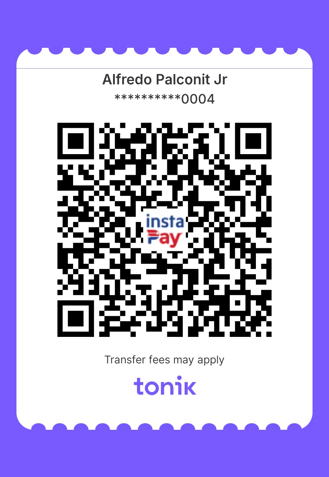 Tonik bank QR code for donations via InstaPay/QR Ph